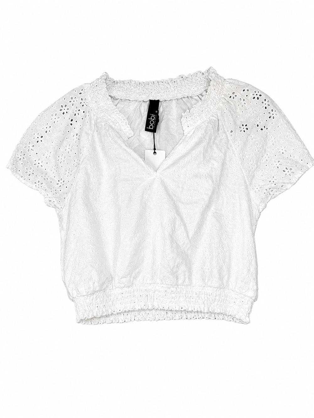 bobi White Eyelet Smocked Crop Top